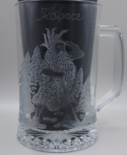Etched glass beer stein - glass,
