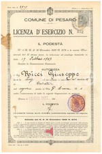 1927 PESARO Licenza d'esercizio a Giuseppe RICCI - Negozio calzature via Branca