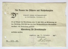 Diploma croce militare tedesca 1 g.m. - Award document for Hindenburg Cross WWI