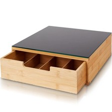 Cassetto ORGANIZER Porta Capsule/Cialde in BAMBÙ con VETRO Temperato31,5x30x10cm