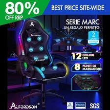ALFORDSON Sedia Gaming con 12 Colori LED Massaggio Sedia Ufficio Nero