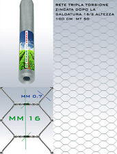 RETE METALLICA ZINCATA  16/2 H.100 CM PER GABBIE POLLI PECORE MAGLIA ESAGONALE 