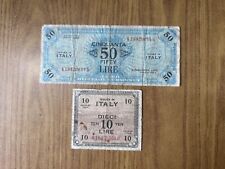LOTTO 2 BANCONOTE ALLIED MILITARY CURRENCY 10 + 50 AM LIRE 1943 BILINGUE