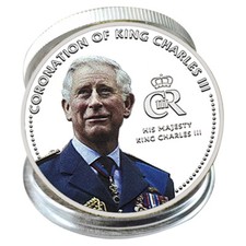 Moneta sfida placcata argento Re Carlo d'Inghilterra CR Royal Medal collezione