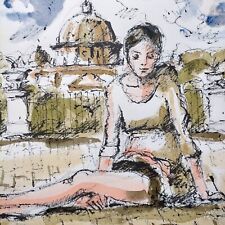 Serigrafia Franco Marzilli colorata mano Ballerine Roma Ragazze Vaticano Cupola