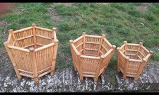 TRIS PORTAVASI Fioriere Bambù anni 60/70 porta vaso vimini fioriera