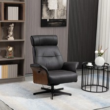 Poltrona Reclinabile con Poggiatesta Seduta Imbottita, Legno e Microfibra Nero