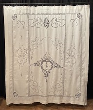 Antica Tenda Tendone Copriletto Liberty  Lino Finemente Ricamato Mano  240x210cm