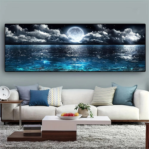 Oceano notturno con luna - , piena