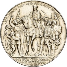 Künker: Prussia, Guglielmo II, 3 marchi 1913 (A), guerre di liberazione, argento
