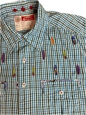 Camicia Robert Graham The Freshly Laundered uomo blu medio tavola da surf ricamo