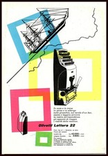 PUBBLICITA' 1956 OLIVETTI 22 DESIGN MACCHINE SCRIVERE NAVE COLORI CONFINI QUADRI