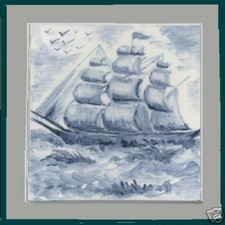 Pannello piastrella ceramica dipinta a mano con VELIERO