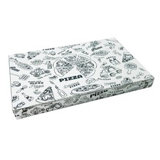 50 PZ Scatola Porta PIZZA 40x60x5 cm Bianca con Stampa ripetuta Nera 1EX7