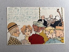 m) Cartolina donnina Liberty Art Nouveau concerto strumenti musicali 