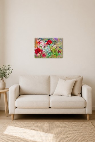 Quadro astratto papaveri rossi - quadro,