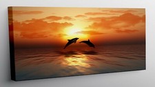 QUADRO MODERNO STAMPA SU TELA QUADRI MODERNI MARE TRAMONTO DELFINI SOLE T441