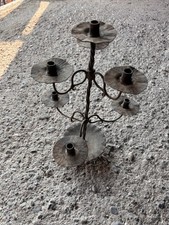 VECCHIO CANDELABRO PORTACANDELE  CANDELIERE IN FERRO BATTUTO FATTO A MANO