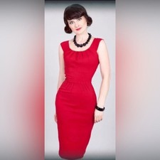 ABITO BETTIE PAGE rosso agrifoglio pin up rockabilly wiggle XS