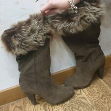 STIVALI CINTI numero 40 marrone SCARPE DONNA camoscio pelliccia tacco heel boots