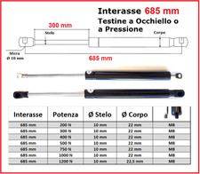 PISTONE a GAS Interasse 685 mm Fissaggio Occhiello Ø 8,2 o Pressione - 1 Pezzo