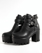 Stivaletti • Nero • Cerniera • Fibbie • Plateau • Tacco Comodo • TG. 40 IT