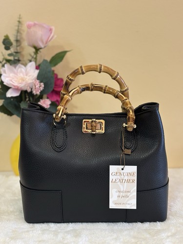 Borsa donna pelle - nera, manico