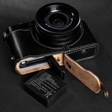 Borsa completa fotocamera vera pelle fatta a mano + mezza cover custodia per Panasonic LX100