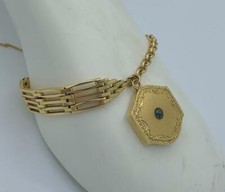 Vittoriano Zaffiro Medaglione E Bracciale 14 Carati Oro Antico