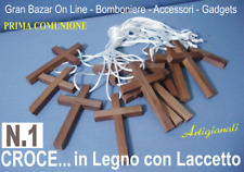 CROCE in LEGNO con LACCETTO Artigianale Made in Italy PRIMA COMUNIONE