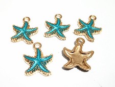 4pz ciondoli charms stella marina in metallo smaltato colore celeste 18x14mm 