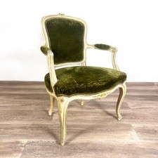 Antica sedia imbottita verde con braccioli poltrona poltroncina in legno barocco