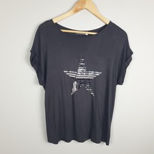 Top donna velluto come nuovo nero medio paillettes stella vestibilità rilassata glam abbigliamento casual