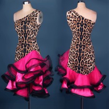 Latin Ballroom Dance Dress Modern Salsa Waltz Standard Long Dress#F034 Leopard