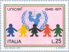 Francobolli-Emblema UNICEF e bambole di carta-1971-Italia-25 ₤