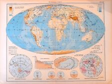 PLANISFERO FISICO MAPPAMONDO carta geografica del 1958 Atlante Zanichelli