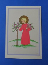 Santino Cartolina Manufatto Pochoir Meschini GM Ars Nova Gesù Bambino Rose