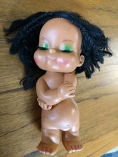 Vintage 60's SUN BUNNY RUBBER HAWAIIAN HULA Bambola DOLL Made In Hong Kong 23 Cm