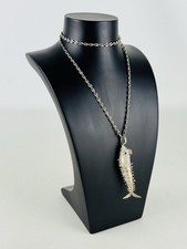 Vintage Collana Anni ‘70 Argento 800 Catena Marina Nautica Con Pesce Snodato 925
