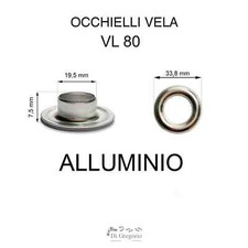 Occhielli vela VL80 Ø 33,8mm alluminio ferro ottone  100pz + ranelle