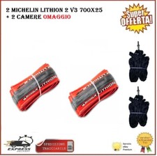 2 Copertoncini 700x25 Michelin Lithion 2 V3 Bici Corsa Strada Pieghevole Ne/Ross