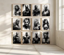 Poster arte da parete classico Marvel Avengers DC bianco e nero stampa immagine regalo