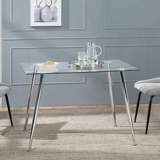 Tavolo da Pranzo Rettangolare con Piano in Vetro Temperato Postazione di Lavoro 