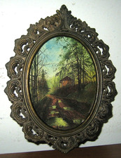 Miniatura ovale stile Liberty Stampa con cornice in ottone / bronzo - vintage