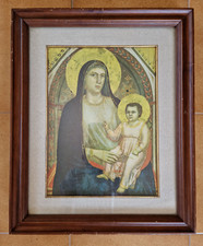 Quadro Tela Madonna con Bambino Cornice Noce e Vetro