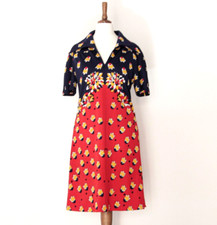 Vestito vintage anni 70 in tessuto elasticizzato blu e rosso taglia S