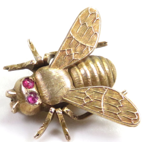 Antica spilla mosca rubino art