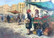 Dipinto Olio su Tela Mercato