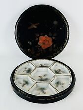 Antica Scatola Cinese In Legno Vassoio Con Contenitori In Porcellana XX Sec.