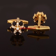 Gemelli In Onice Nero Naturale Con Placcatura In Oro 18K